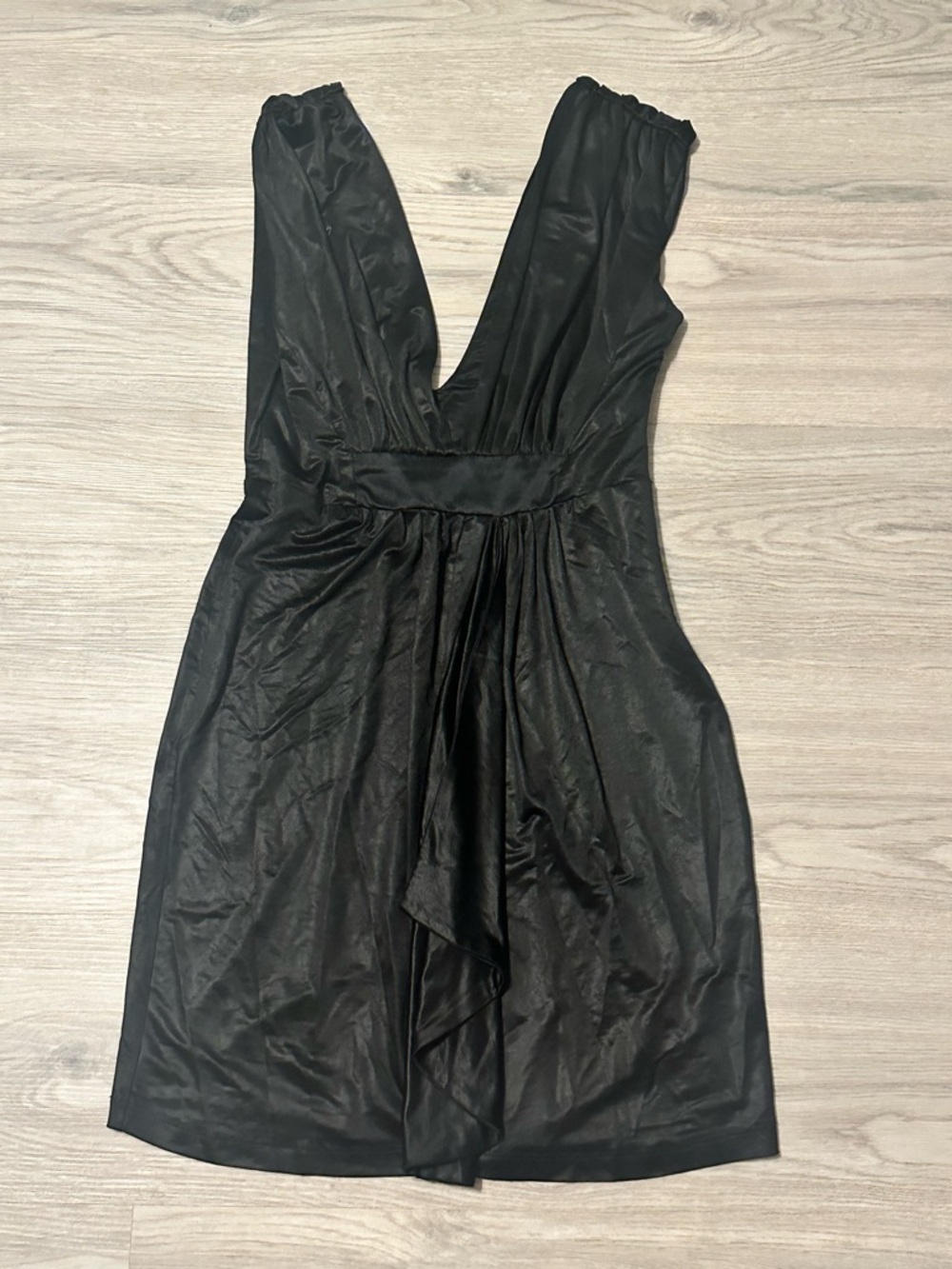 Arden B vintage Shiny Black Deep V-Neck Sleeveless Cocktail Dress